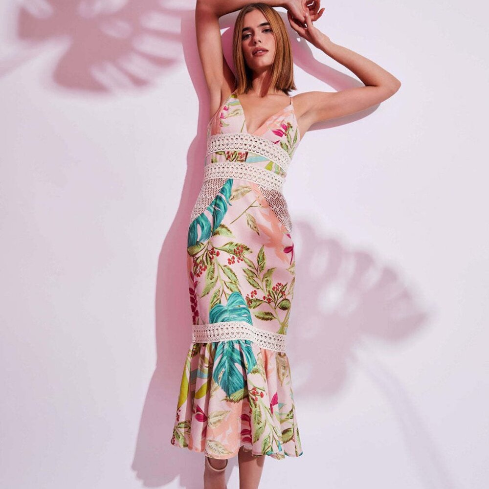 PatBO Floral Midi Dress - Pink and Green